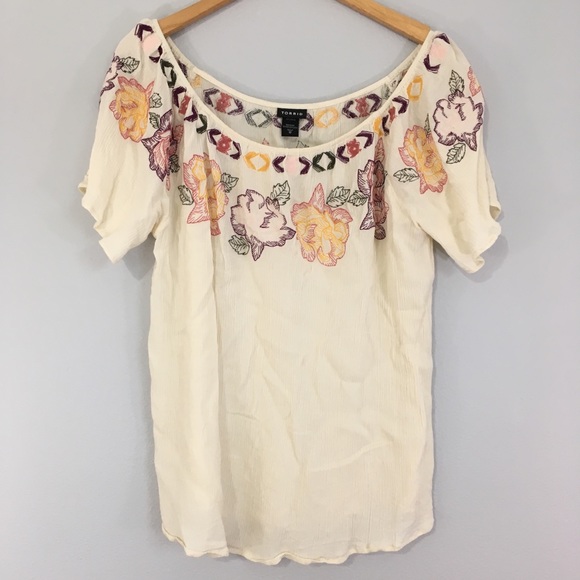 Torrid Floral Embroidered Gauze Blouse Cream Ivory - Picture 3 of 8